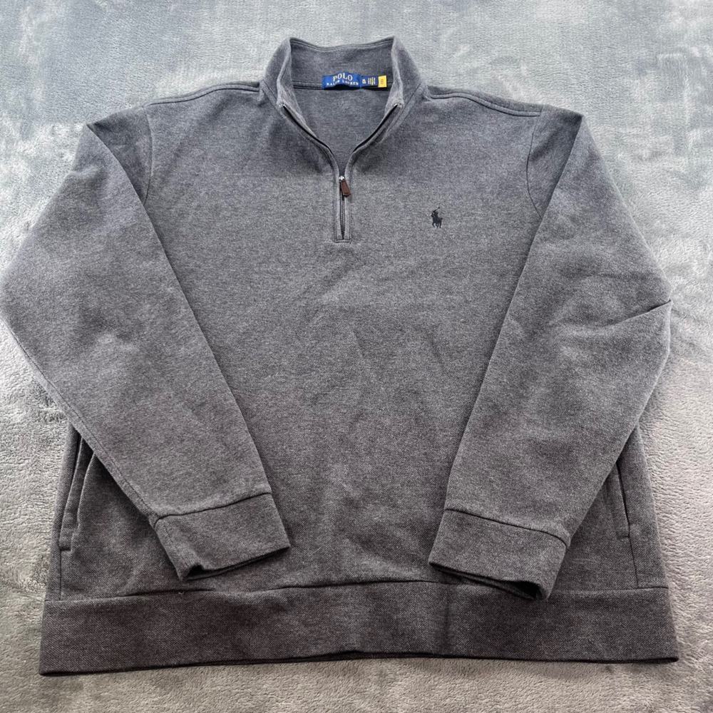 Polo Ralph Lauren Mens XL Quarter Zip Pullover Grey Pique Sweatshirt Long Sleeve